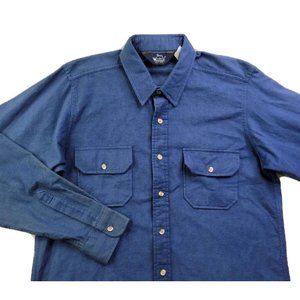 Woolrich Men L Long Blue Casual Flannel Button Shirt Chest Pocket Heavyweight LS